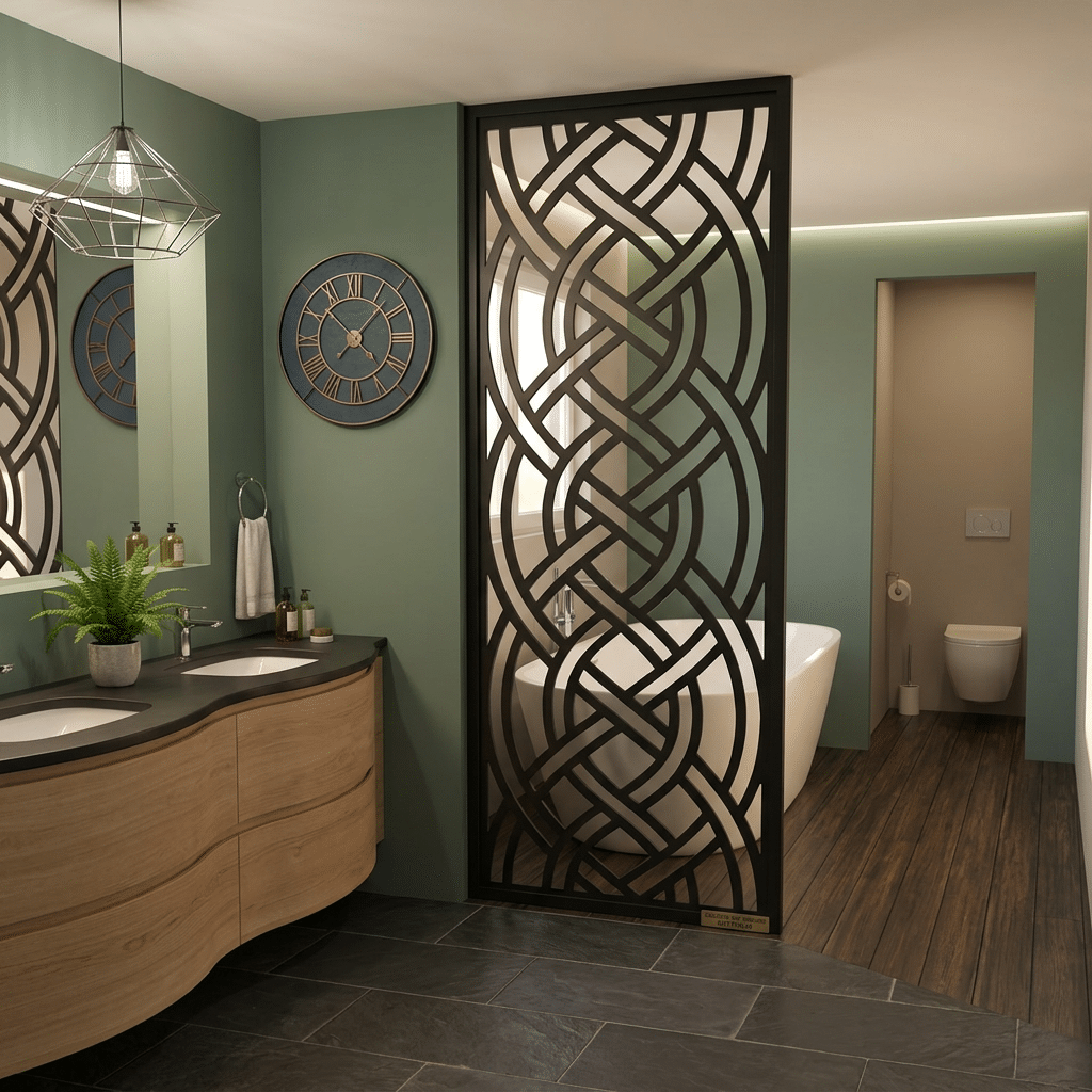 Salle de bain moderne avec cloison décorative noire